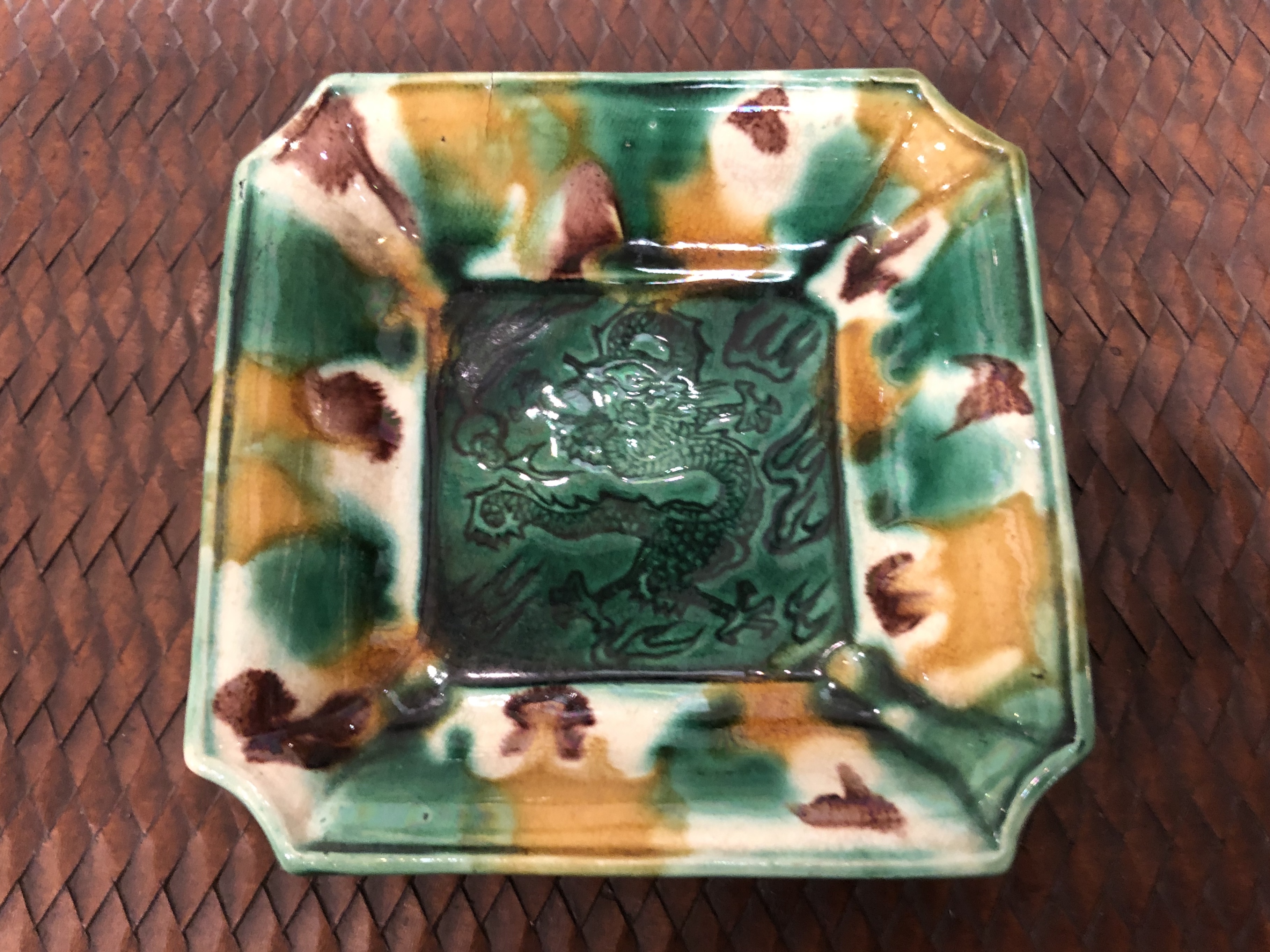 珉平 千鳥印 三彩柄 小皿|宝塚市・西宮市・骨董品の買取は野上古美術店へ