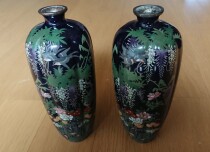 明治工芸　七宝花生　花鳥文　一対